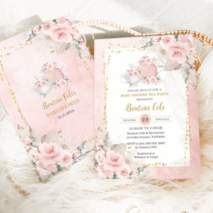 Invitation Pampas Grass Blush Floral Tea Party Baby shower