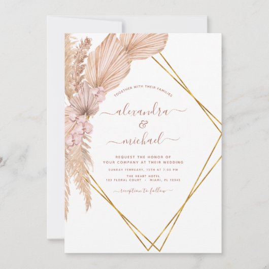 Invitation Pampas Grass Bohème Bohème Mariage Tropical Invita (Devant)