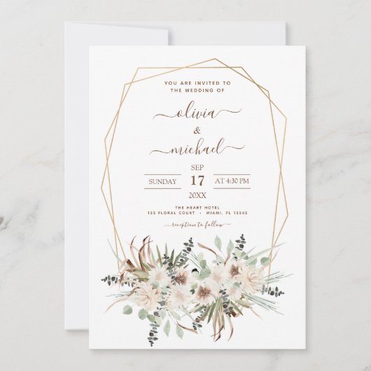 Invitation Pampas Grass Bohême Boho Eucalyptus Mariage Invi (Devant)