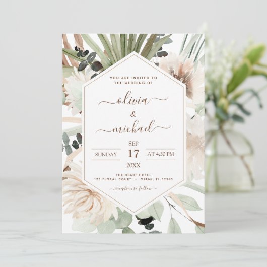 Invitation Pampas Grass Bohême Boho Eucalyptus Mariage Invi (Debout devant)