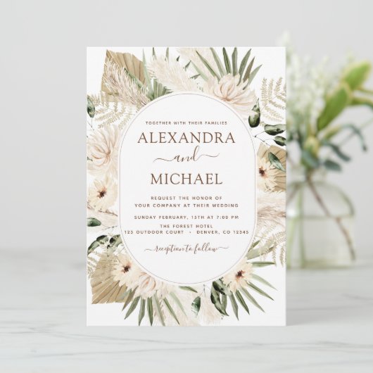 Invitation Pampas Grass Bohême Boho Eucalyptus Mariage Invi (Debout devant)