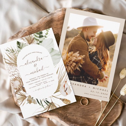 Invitation Pampas Grass Bohemian Photo Boho Mariage tropical
