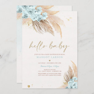Invitation Pampas Grass Bohemian Sea Blue Baby shower