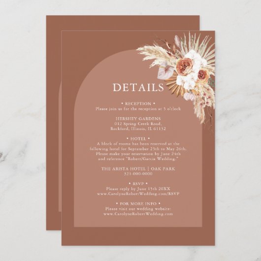 Invitation Pampas Grass Bohemian Terracotta Détails Invitatio (Devant / Derrière)