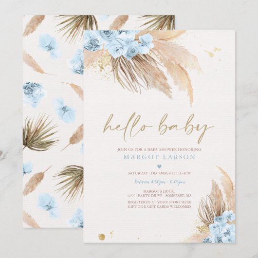 Invitation Pampas Grass Bohemian Tropical Desert Baby shower (Devant / Derrière)