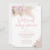 Invitation Pampas Grass Bohemian Virtual Zoom Baby shower (Devant)