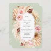 Invitation Pampas Grass Boho aquarelle Sage Vert (Devant / Derrière)