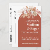 Invitation Pampas Grass Boho Arch QR Code Photo Mariage (Devant / Derrière)