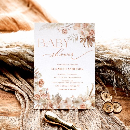 Invitation Pampas Grass Boho Baby shower floral bohème