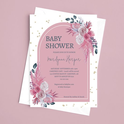 Invitation Pampas Grass Boho Baby shower rose