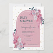 Invitation Pampas Grass Boho Baby shower rose (Devant)