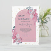 Invitation Pampas Grass Boho Baby shower rose (Debout devant)