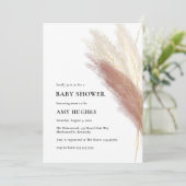 Invitation Pampas Grass Boho Blush Pink Gold Baby shower Invi (Debout devant)
