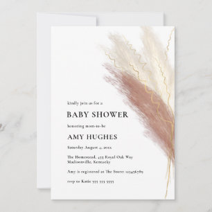 Invitation Pampas Grass Boho Blush Pink Gold Baby shower Invi