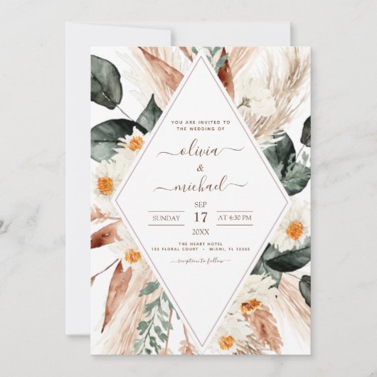 Invitation Pampas Grass Boho Bohemian Eucalyptus Mariage (Devant)