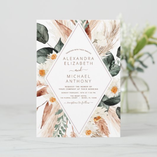 Invitation Pampas Grass Boho Bohemian Eucalyptus Mariage Invi (Debout devant)
