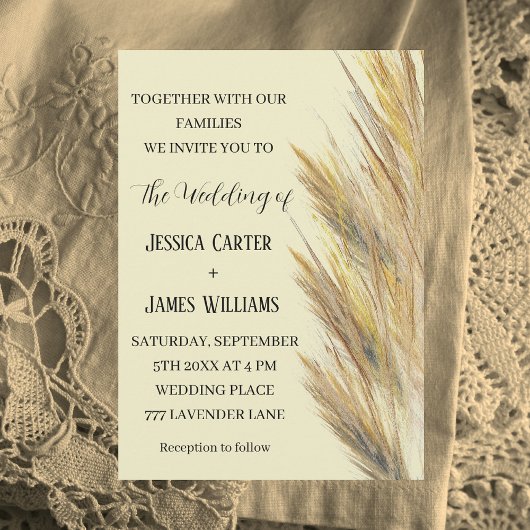 Invitation Pampas Grass Boho Bohemian Grass Simple Mariage