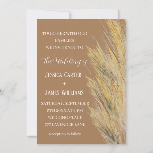 Invitation Pampas Grass Boho Bohemian Grass Simple Mariage (Devant)