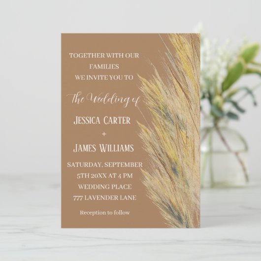 Invitation Pampas Grass Boho Bohemian Grass Simple Mariage (Debout devant)