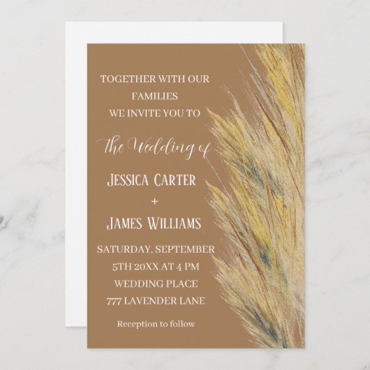 Invitation Pampas Grass Boho Bohemian Grass Simple Mariage (Devant / Derrière)