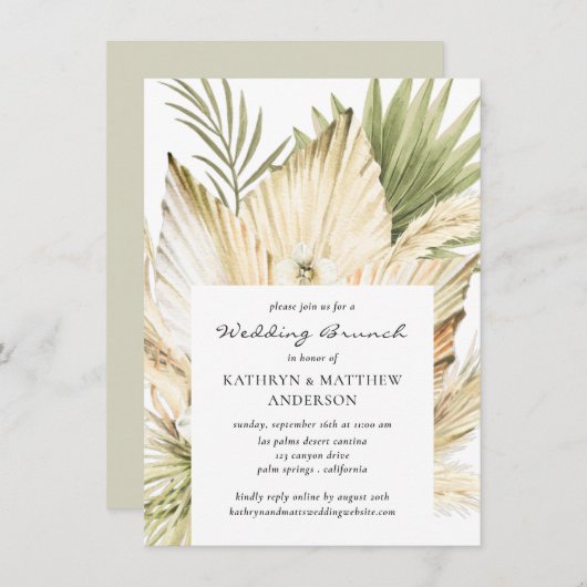 Invitation Pampas Grass Boho Bouquet Post Mariage Brunch (Devant / Derrière)