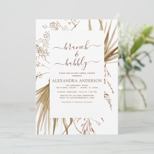 Invitation Pampas Grass Boho Brunch & Fête des mariées Bubbly (Debout devant)