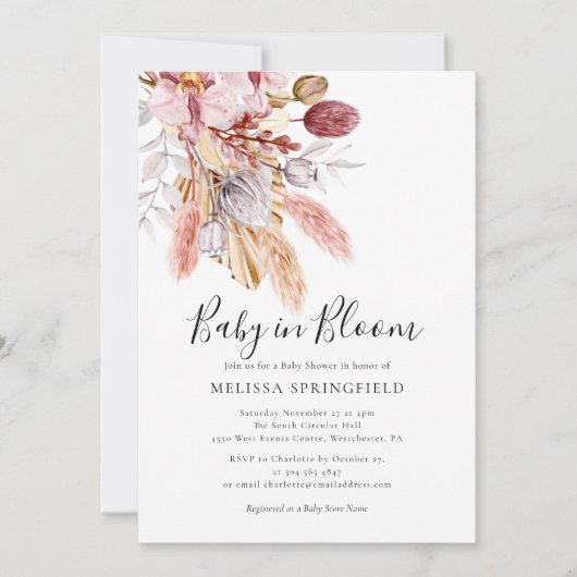 Invitation Pampas Grass Boho Chic Baby shower (Devant)