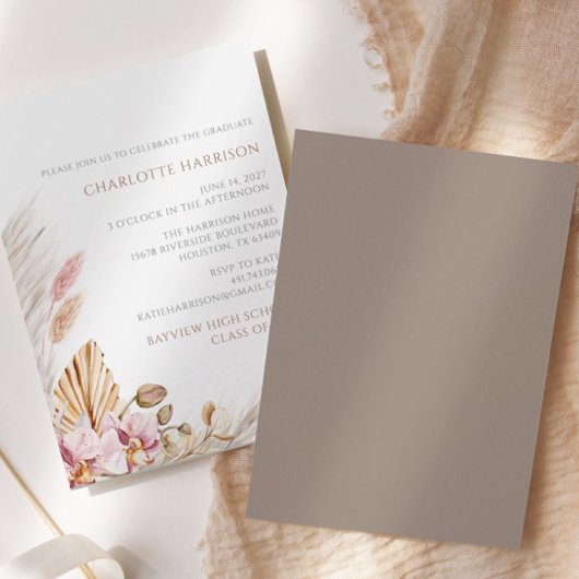 Invitation Pampas Grass Boho Chic Floral Graduation