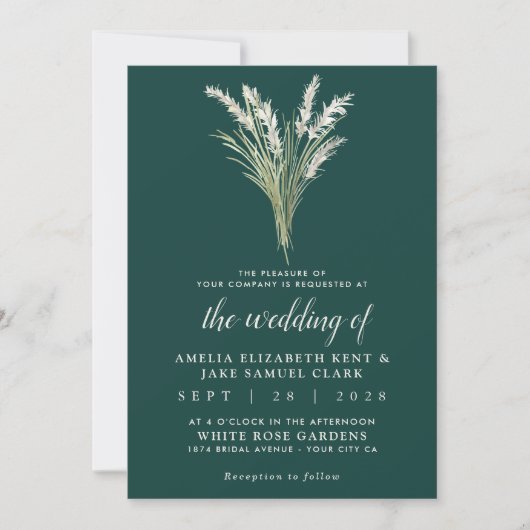 Invitation Pampas Grass Boho Emerald Mariage vert (Devant)
