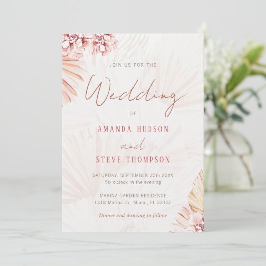 Invitation Pampas Grass Boho Floral Bohemian Mariage tendance (Debout devant)