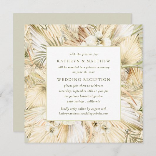 Invitation Pampas Grass Boho Floral Post Mariage Réception (Devant / Derrière)