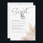 Invitation Pampas Grass Boho Floral Sweet 16e anniversaire<br><div class="desc">Pampas Grass Boho Floral Sweet 16th Birthday Invitation Simple et moderne douce 16 anniversaire invitation avec un cap de calligraphie moderne noir et un arrangement floral boho avec pampas herbe,  vergers et roses. Cette invitation moderne de seizième anniversaire pour quelqu'un à la recherche d'un design d'invitation d'inspiration bohème.</div>