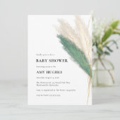 Invitation Pampas Grass Boho Green Gold Baby shower (Debout devant)
