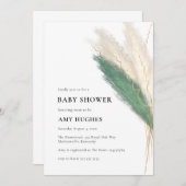 Invitation Pampas Grass Boho Green Gold Baby shower (Devant / Derrière)