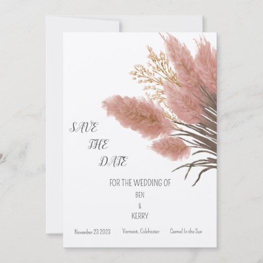 Invitation Pampas Grass Boho Mariage Enregistrer La Date Invi (Devant)
