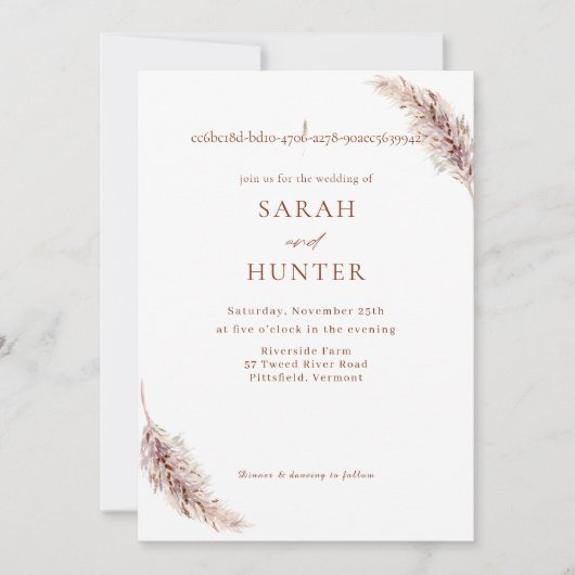 Invitation Pampas Grass Boho Photo QR Code Mariage (Devant)