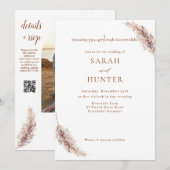 Invitation Pampas Grass Boho Photo QR Code Mariage (Devant / Derrière)