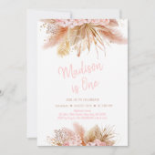 Invitation Pampas Grass Boho rose Floral Girl Anniversaire (Devant)