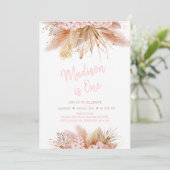 Invitation Pampas Grass Boho rose Floral Girl Anniversaire (Debout devant)