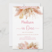 Invitation Pampas Grass Boho rose Floral Premier Anniversaire (Devant)