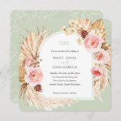 Invitation Pampas Grass Boho Sage Vert Floral Carré Mariage (Devant / Derrière)
