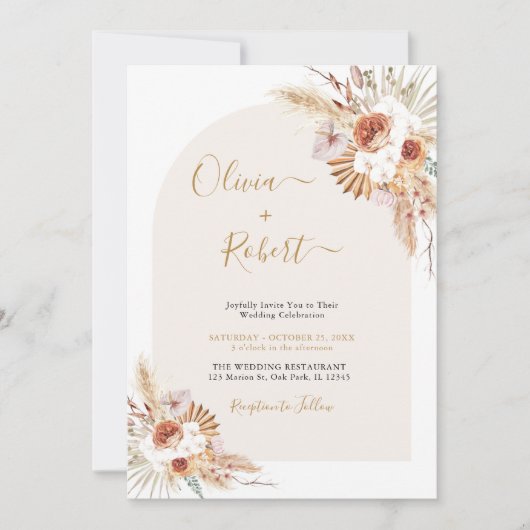Invitation Pampas Grass Boho Terracotta Tout En Un Mariage (Devant)
