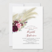 Invitation Pampas Grass Bourgogne Rouge Floral Anniversaire (Devant)