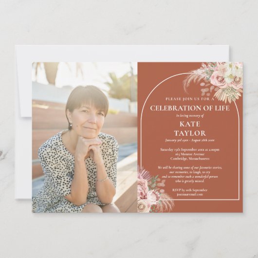 Invitation Pampas Grass Celebration of Life Funeral Photo Inv (Devant)