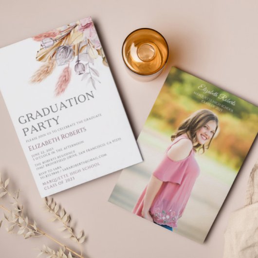 Invitation Pampas Grass Chic Boho Floral Graduation Party