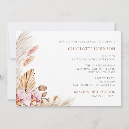 Invitation Pampas Grass Chic Boho Photo Party (Dos)