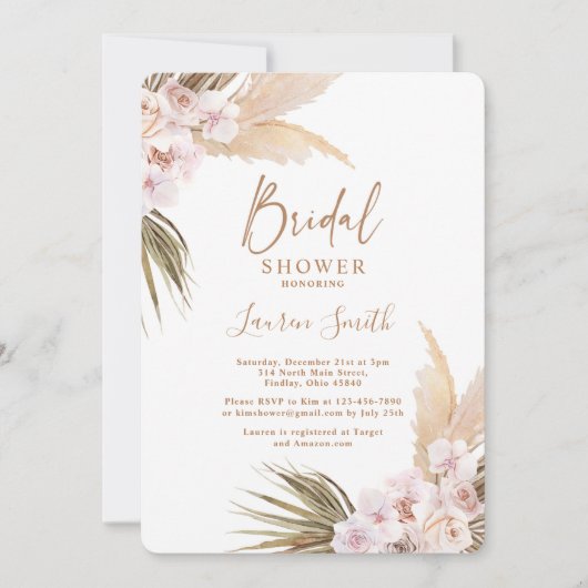 Invitation Pampas Grass douche nuptiale (Devant)
