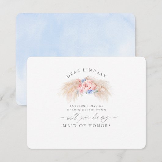 Invitation Pampas Grass Dusty Blue Bridesmaid Proposition (Devant / Derrière)