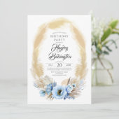 Invitation Pampas Grass Dusty Blue Fleurs Anniversaire (Debout devant)