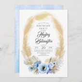 Invitation Pampas Grass Dusty Blue Fleurs Anniversaire (Devant / Derrière)